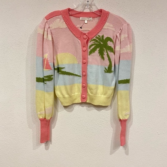LoveShackFancy Dabney Palm Tree Cardigan Size XS EUC - Picture 2 of 5